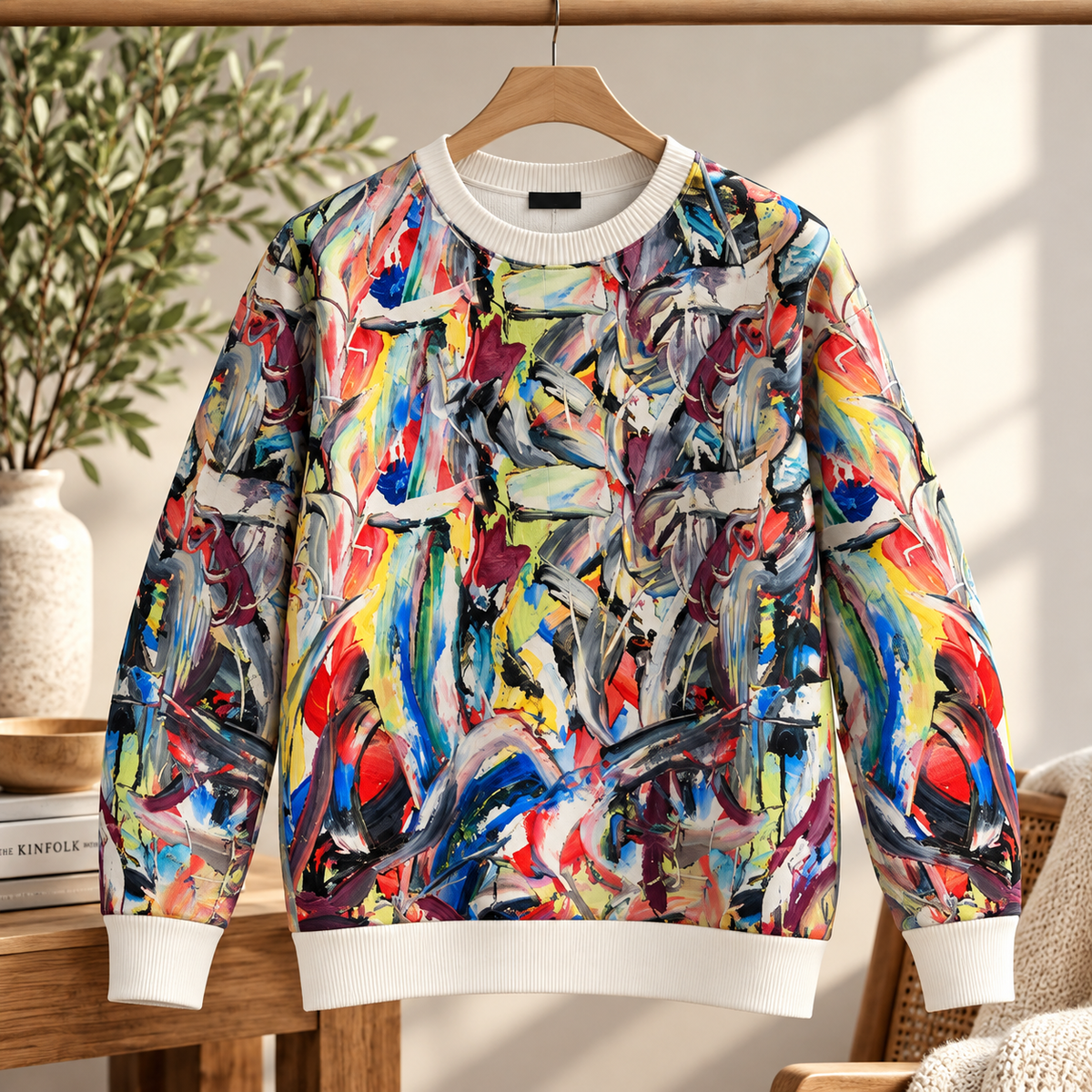 Bruce Mishell Art Collection – 100% Pima Cotton Abstract Print Sweater | Multicolor