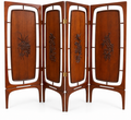 Vintage 1960s Mid-Century Modern Four-Panel Carved Rosewood Folding Screen / Room Divider