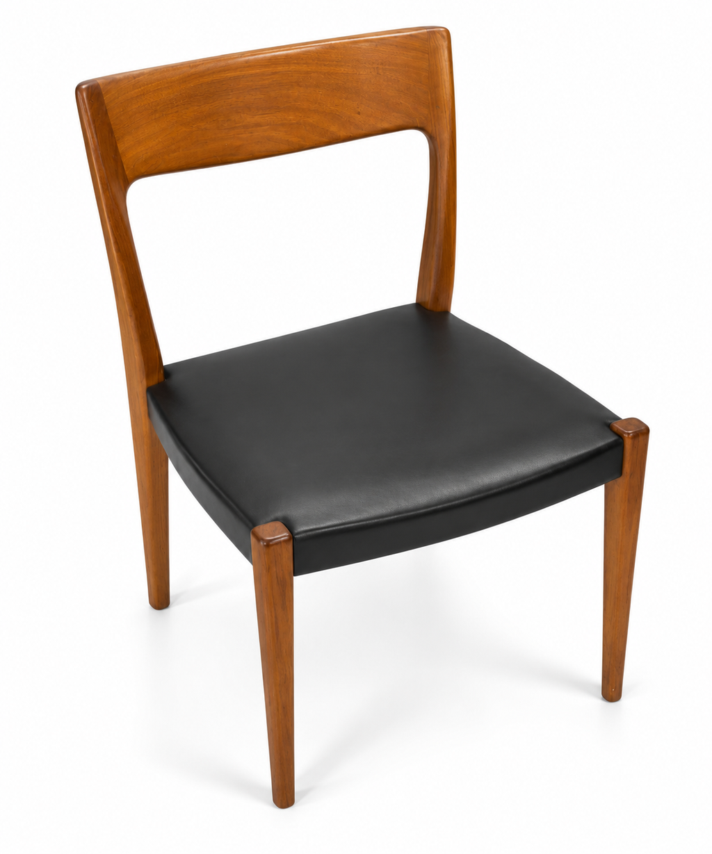Pair of Authentic 1960s Mid-Century Danish Modern Teak Dining Chairs with Black Leather Upholstery