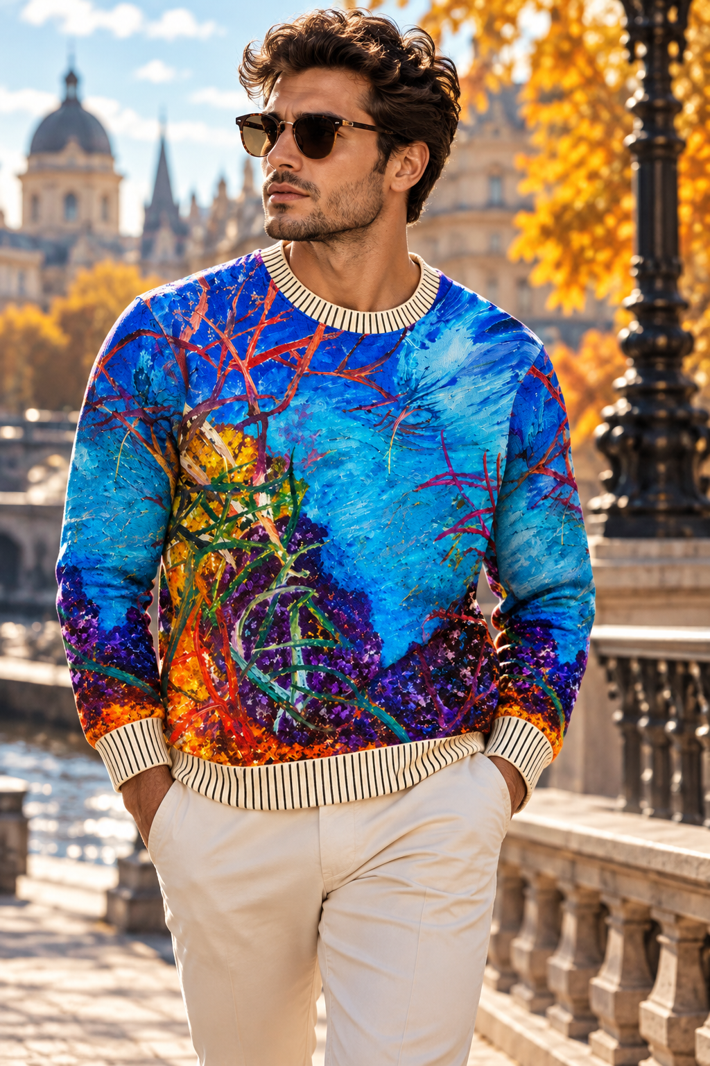 Bruce Mishell Art Collection – 100% Pima Cotton Abstract Print Sweater | Multicolor