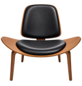 Mid-Century Modern Sculptural Walnut Shell Lounge Chair with Black Upholstery – Wegner Style