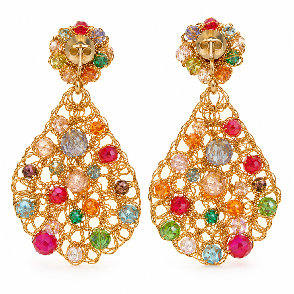 Handmade Gold-Filled Copper & Multicolor Crystal Statement Earrings