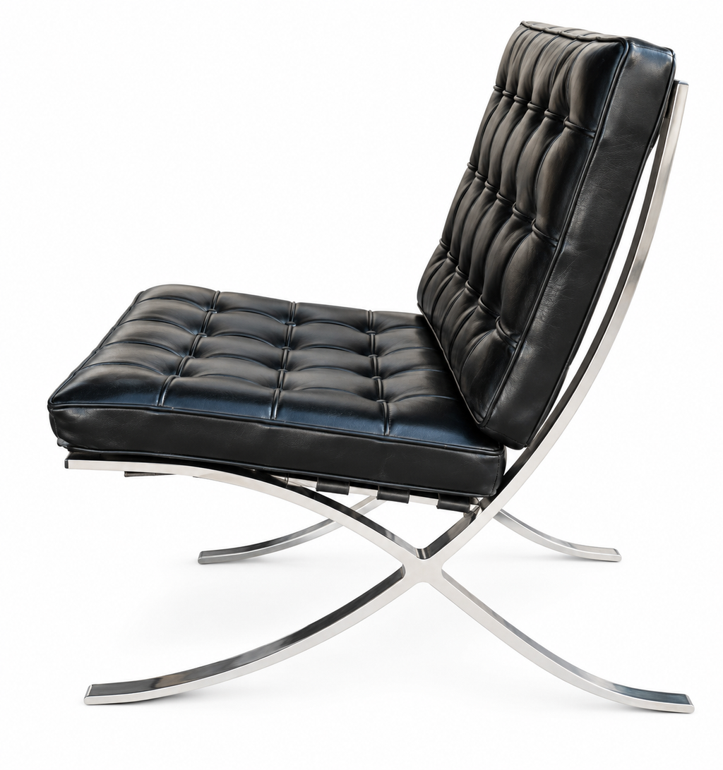 Vintage Mid-Century Barcelona Style Lounge Chair in Black Leather & Chrome, c. 1970s