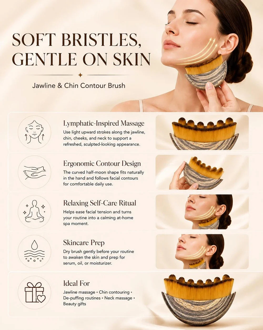 Lymphatic Drainage Face massage Brush Wood & Lucite