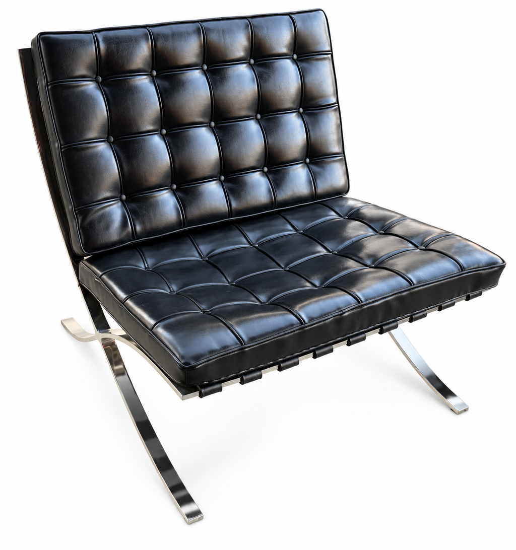 Vintage Mid-Century Barcelona Style Lounge Chair in Black Leather & Chrome, c. 1970s