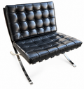 Vintage Mid-Century Barcelona Style Lounge Chair in Black Leather & Chrome, c. 1970s