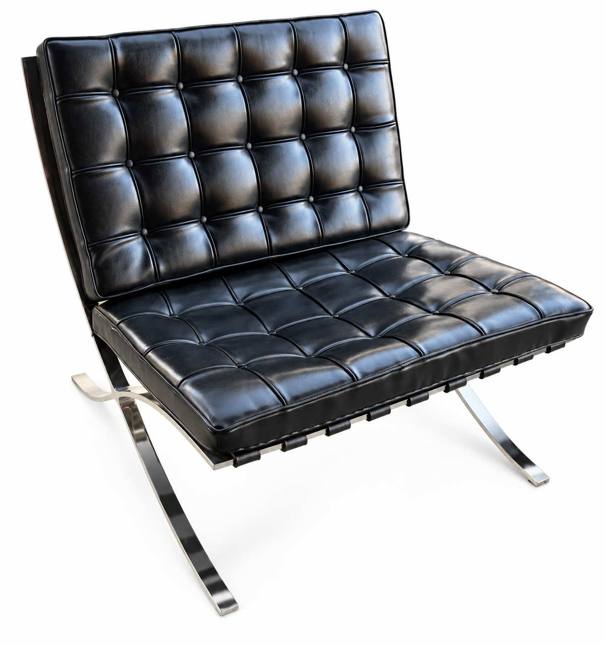 Vintage Mid-Century Barcelona Style Lounge Chair in Black Leather & Chrome, c. 1970s