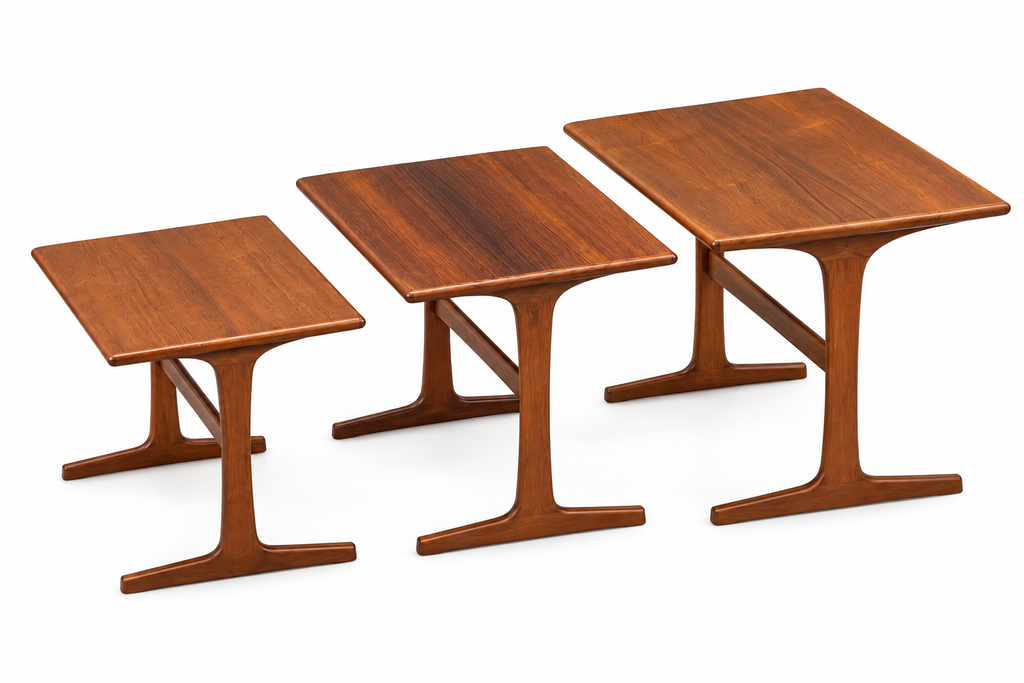 1960s Danish Modern Rosewood Nesting Tables – Set of 3 with Sculptural T-Shaped Bases