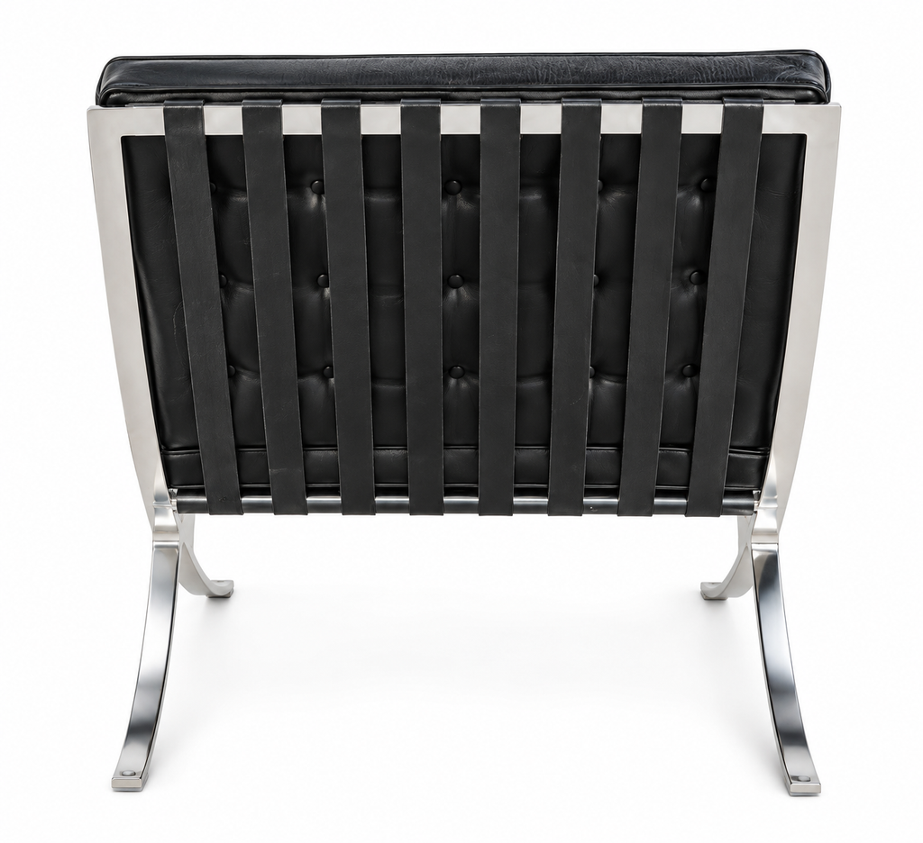 Vintage Mid-Century Barcelona Style Lounge Chair in Black Leather & Chrome, c. 1970s