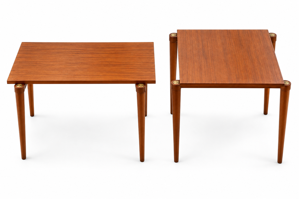 Pair of Vintage Mid-Century Modern Teak Nesting Tables with Brass Accents – 1960s