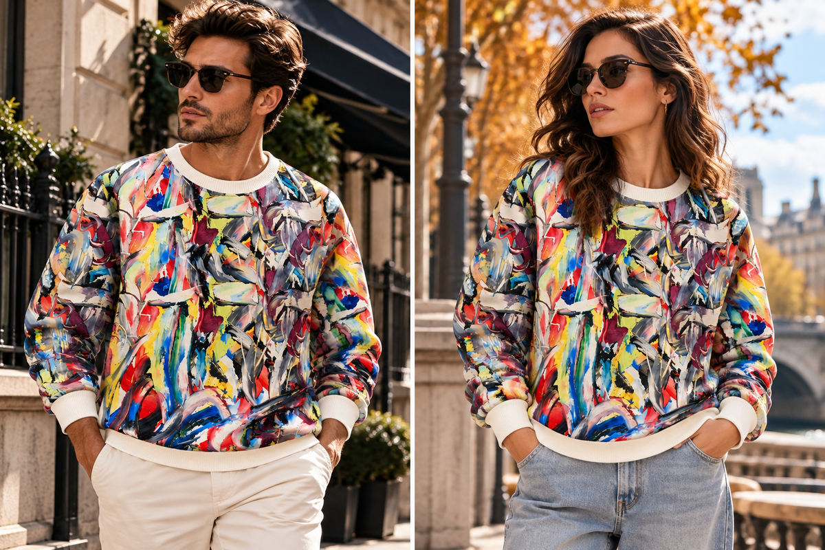 Bruce Mishell Art Collection – 100% Pima Cotton Abstract Print Sweater | Multicolor