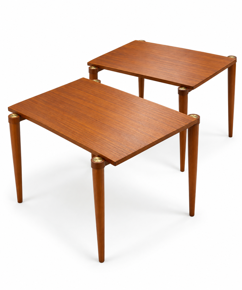 Pair of Vintage Mid-Century Modern Teak Nesting Tables with Brass Accents – 1960s