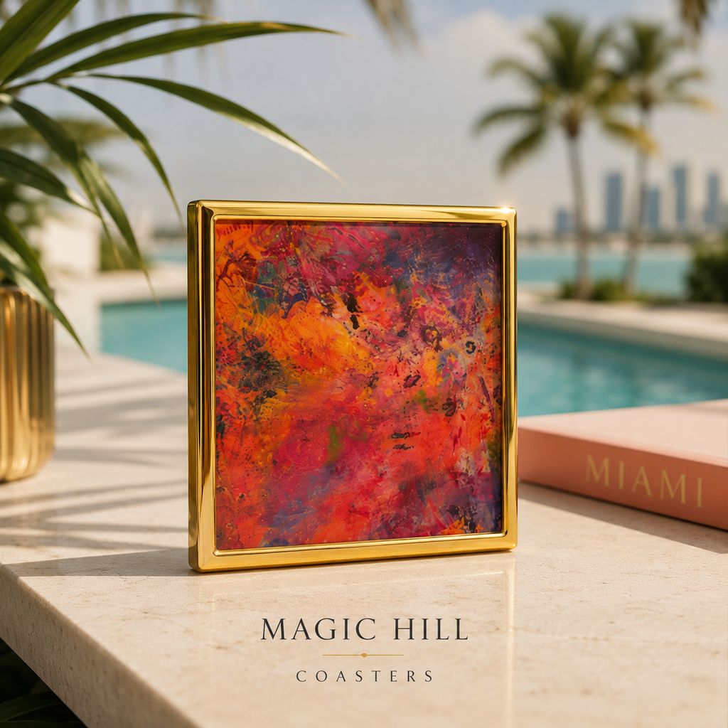 Bruce Mishell Art Coaster Set – 4 Ceramic Brass-Trim Coasters in Gift Box (Copy)