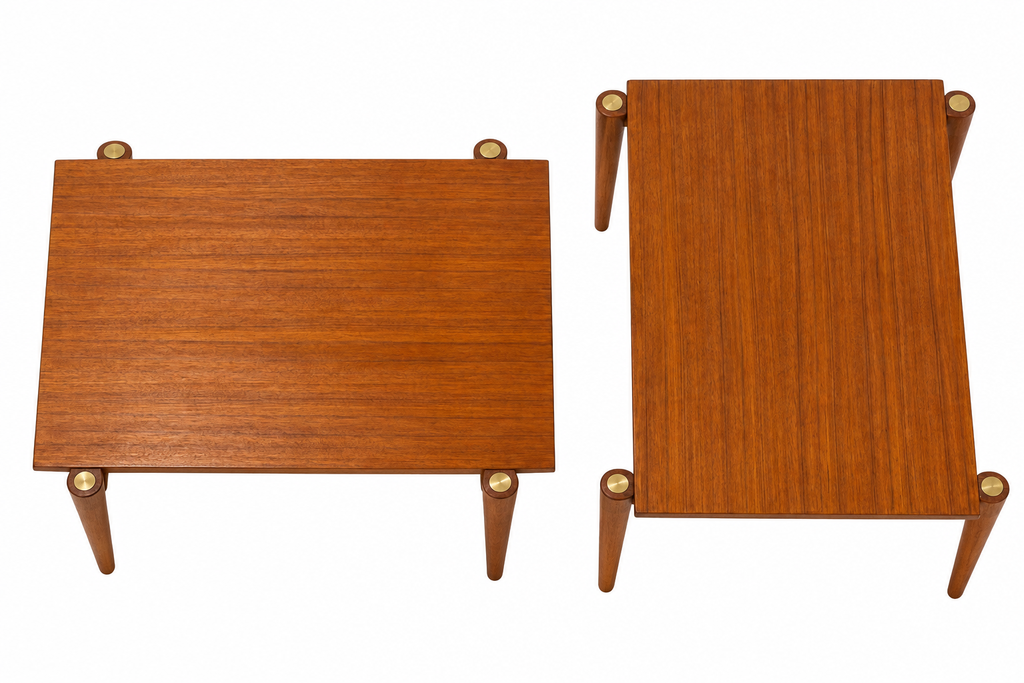 Pair of Vintage Mid-Century Modern Teak Nesting Tables with Brass Accents – 1960s