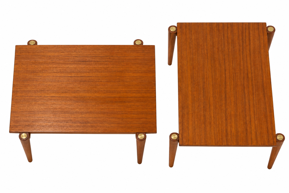 Pair of Vintage Mid-Century Modern Teak Nesting Tables with Brass Accents – 1960s