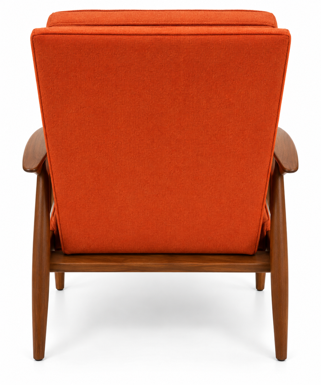 Mid-Century Modern Reclining Lounge Chair – Sculpted Wood Frame & Orange Upholstery