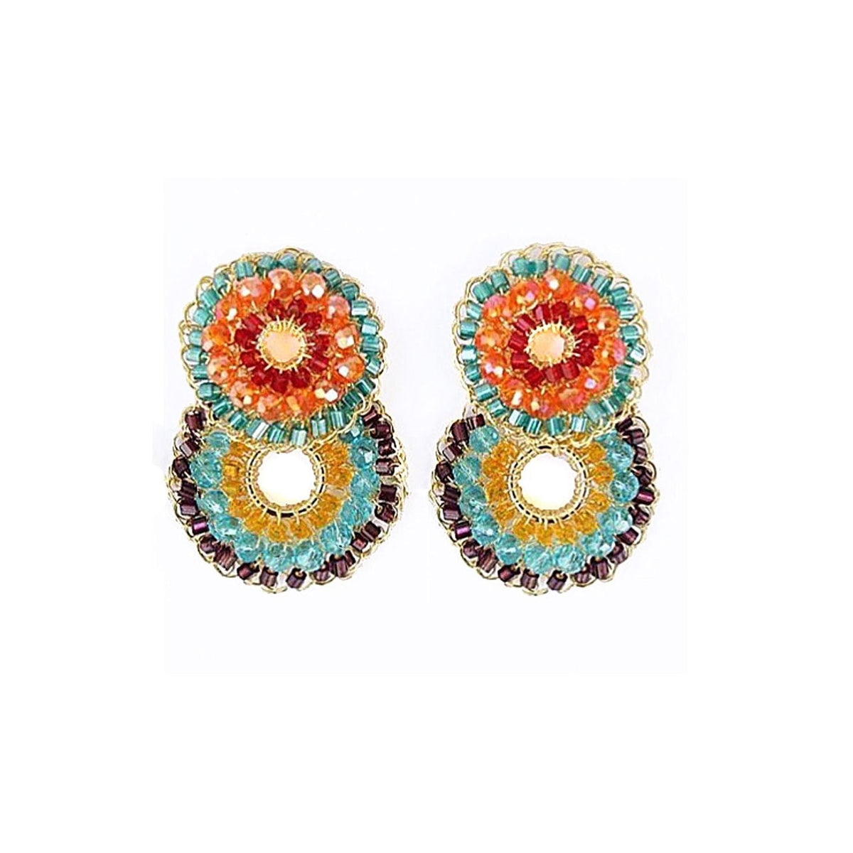 18K Gold-Filled Multicolored Gush Double-Circle Cascade Earrings