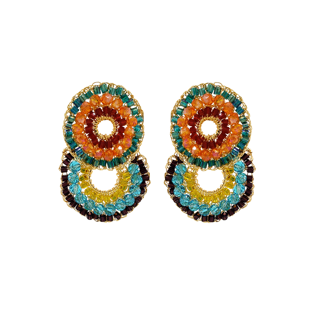 18K Gold-Filled Multicolored Gush Double-Circle Cascade Earrings