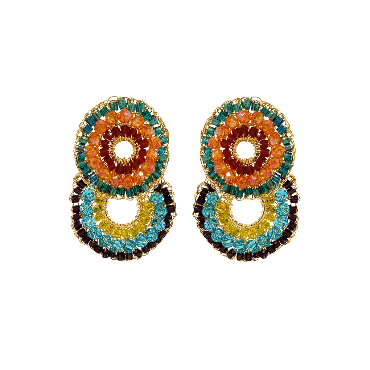 18K Gold-Filled Multicolored Gush Double-Circle Cascade Earrings