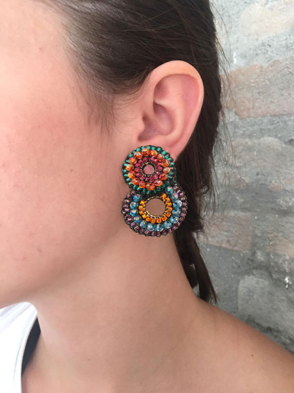 18K Gold-Filled Multicolored Gush Double-Circle Cascade Earrings