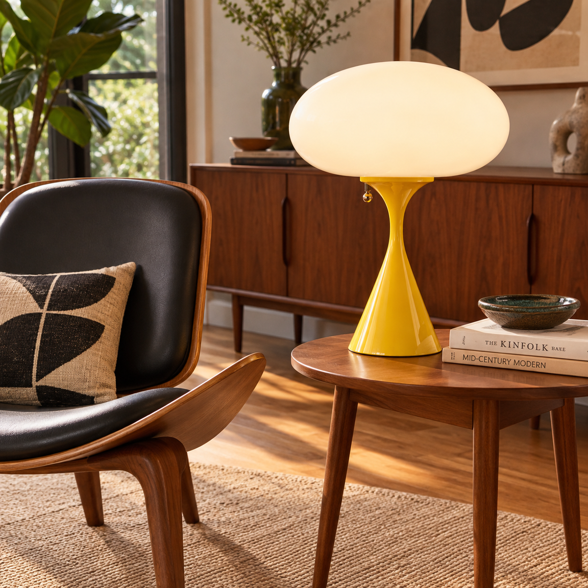 Laurel Style Mid-Century Modern Yellow Tulip Table Lamp with White Mushroom Shade