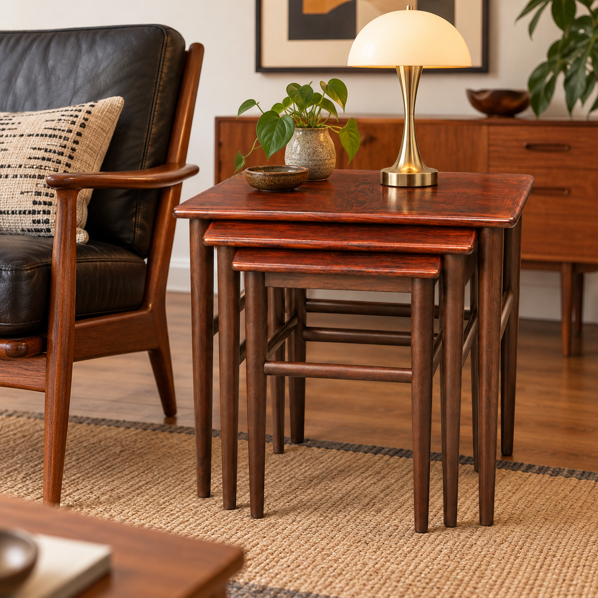 Mid-Century Danish Modern Rosewood Nesting Tables, Set of Three, Denmark, c. 1960s