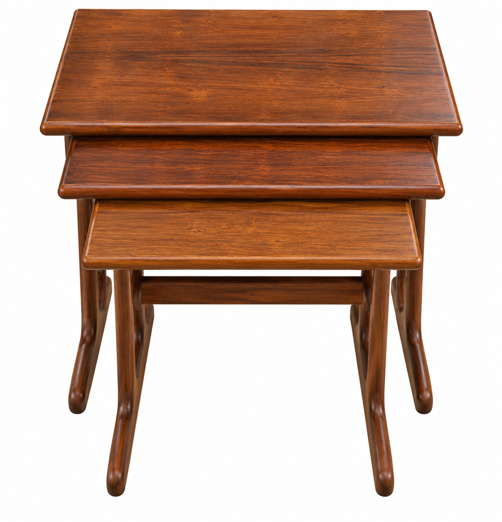 1960s Danish Modern Rosewood Nesting Tables – Set of 3 with Sculptural T-Shaped Bases