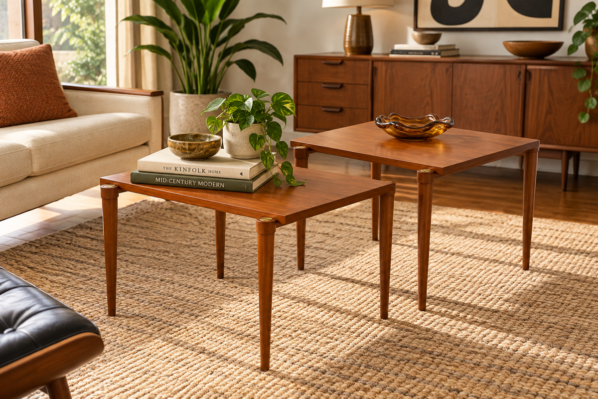 Pair of Vintage Mid-Century Modern Teak Nesting Tables with Brass Accents – 1960s