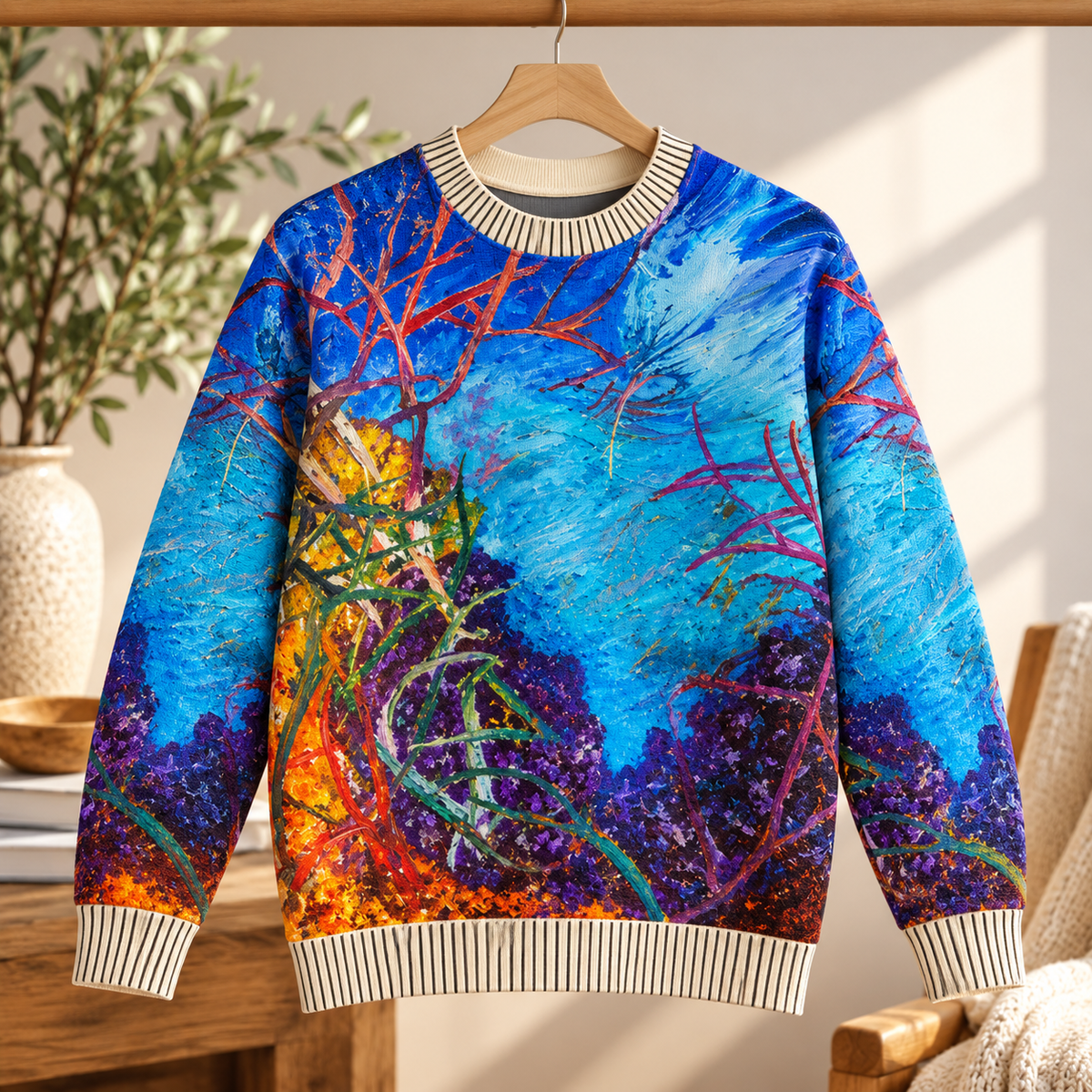 Bruce Mishell Art Collection – 100% Pima Cotton Abstract Print Sweater | Multicolor