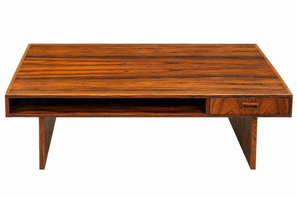 1960s Danish Mid-Century Rosewood Coffee Table with Two Drawers & Open Storage