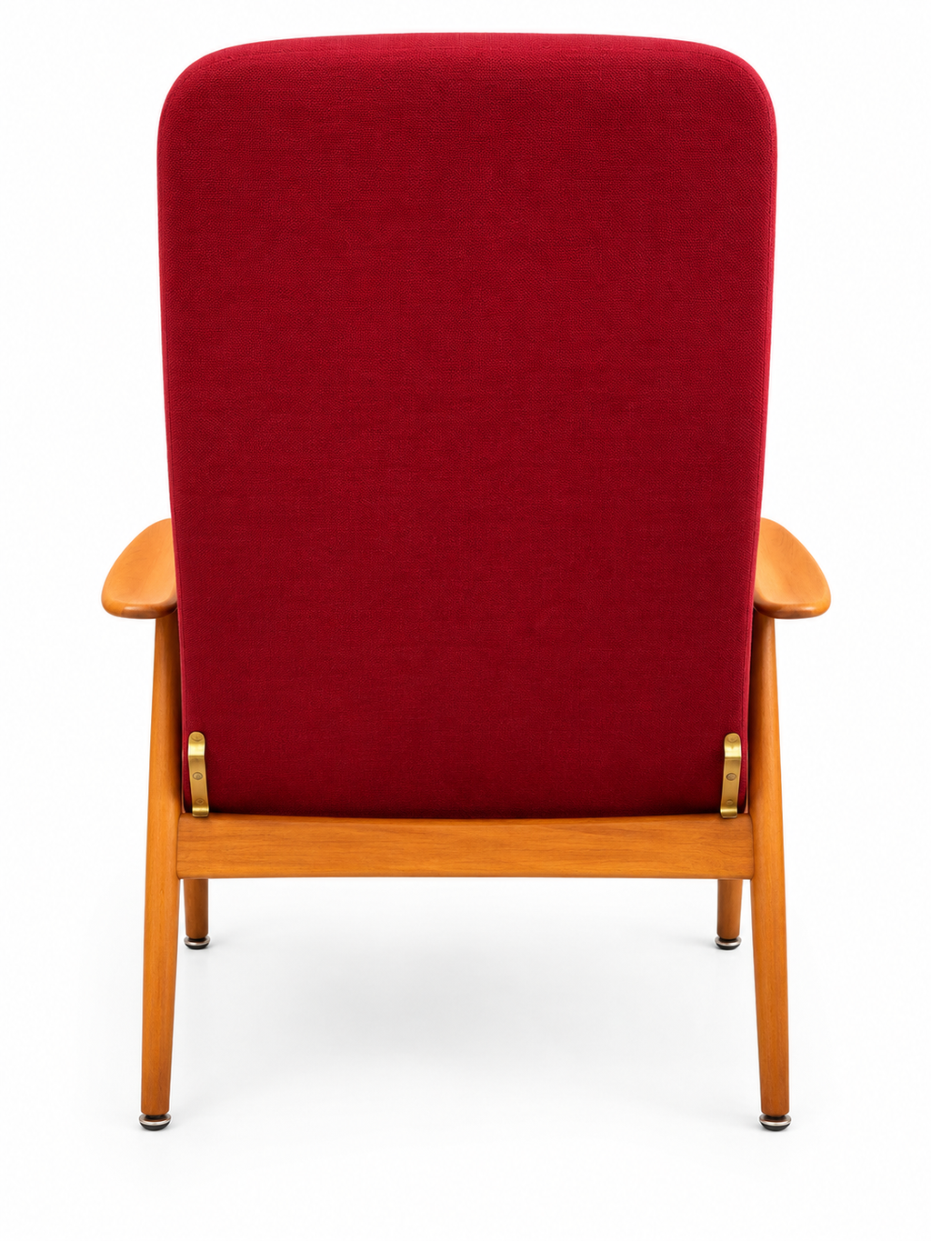 Mid-Century swedish Modern Oak Reclining Lounge Chair with Original Red Upholstery, c. 1960s