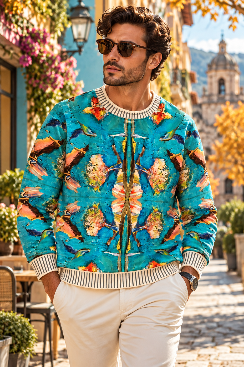 Bruce Mishell Art Collection – 100% Pima Cotton Abstract Print Sweater | Multicolor