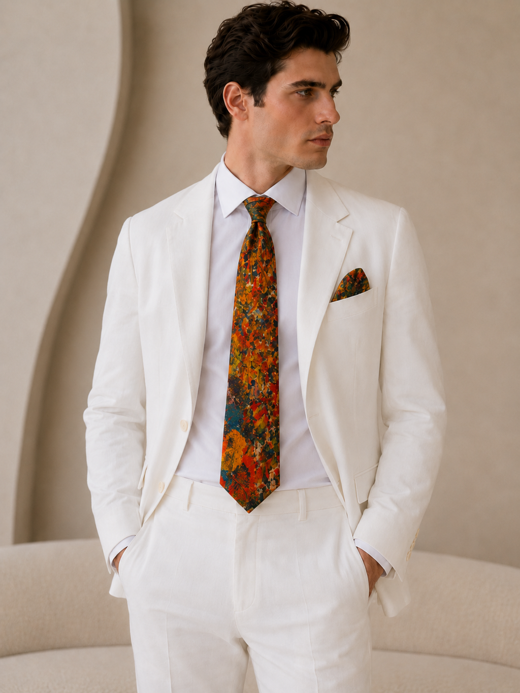Bruce Mishell Art 100% Mulberry Silk Tie & Pocket Square Collection – 7 Exclusive Designs