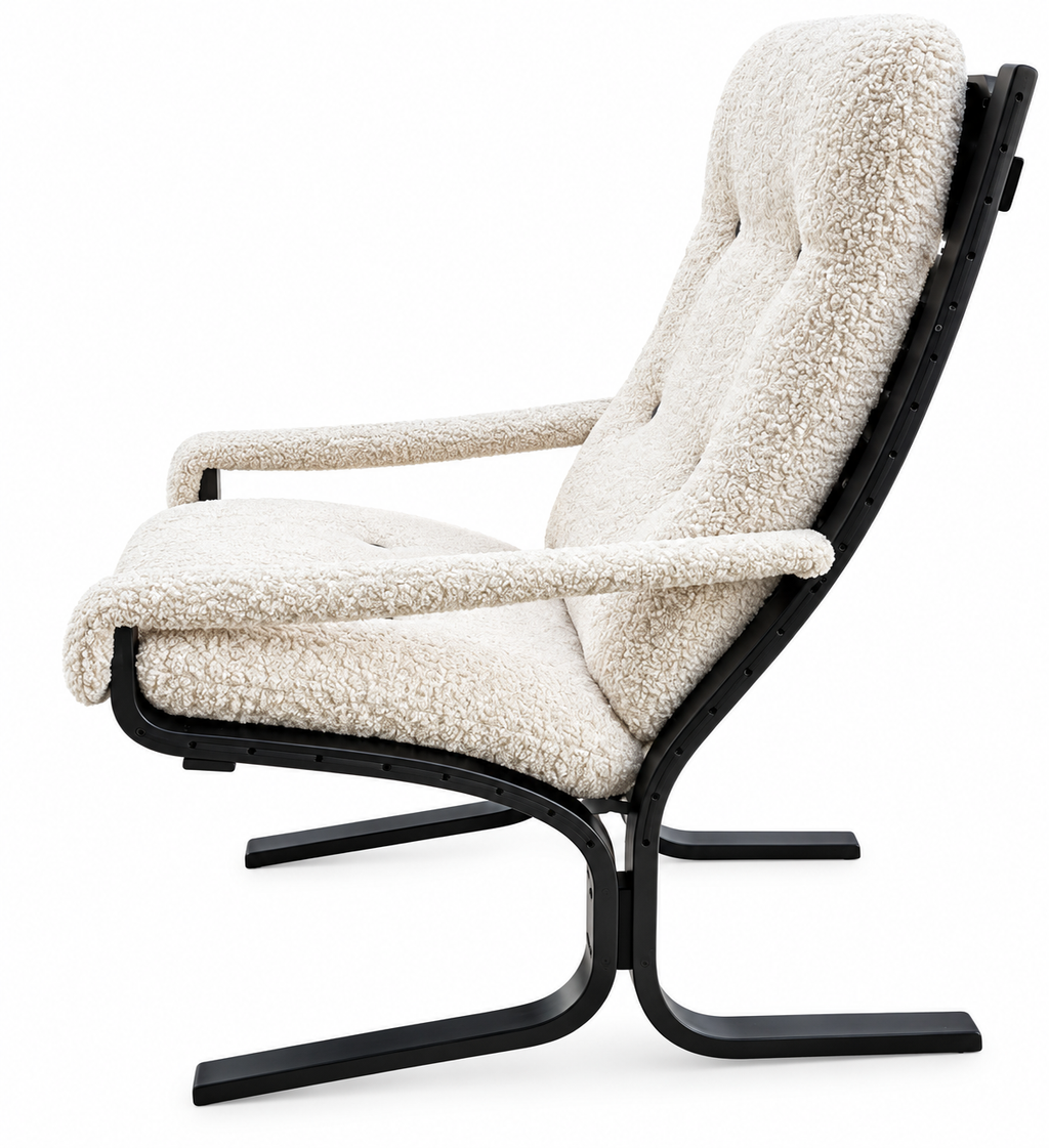 Curated 1960s Mid-Century Modern Ingmar Lounge Chair – Newly Upholstered in Ivory Bouclé