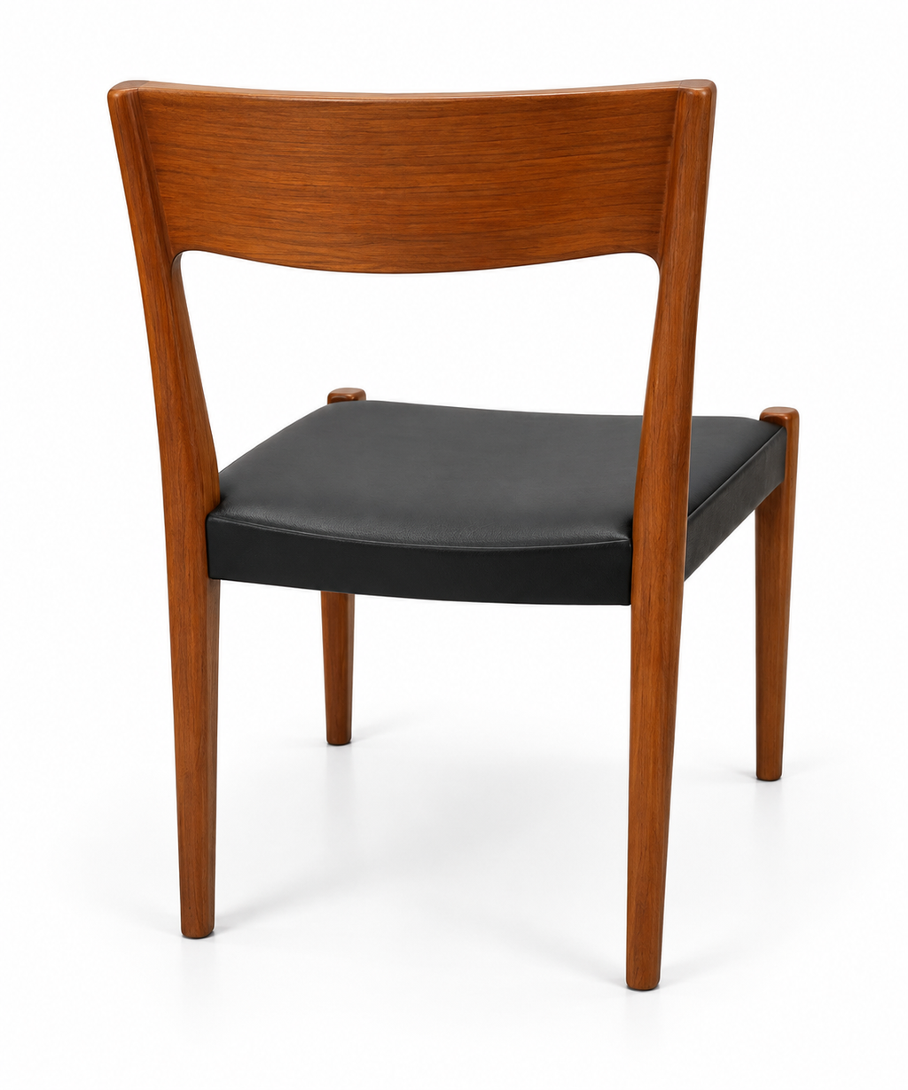 Pair of Authentic 1960s Mid-Century Danish Modern Teak Dining Chairs with Black Leather Upholstery