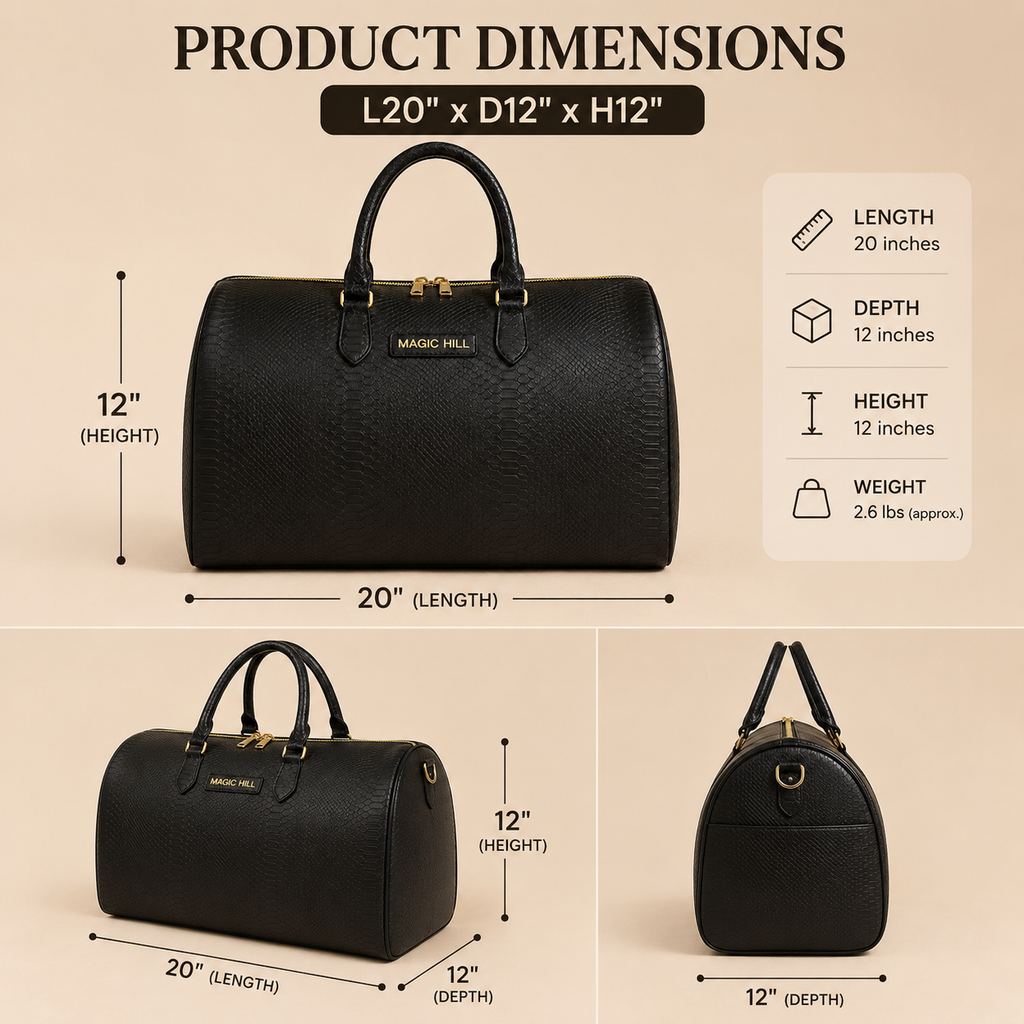 MAGIC HILL™ Vegan Leather Travel Duffle Bag – Luxury Weekender & Carry-On