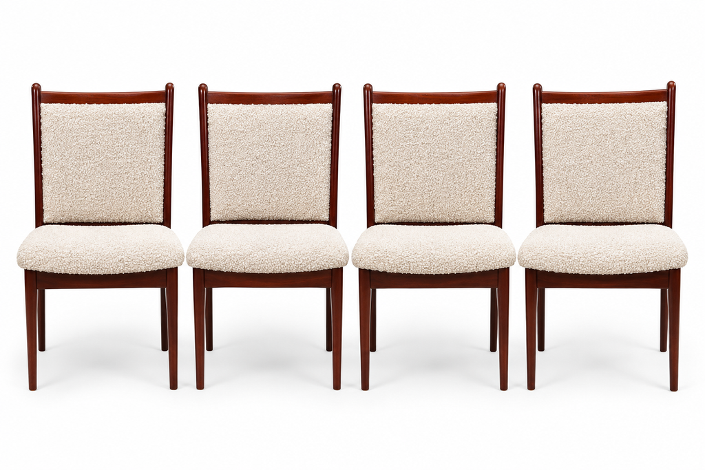 Set of 4 Mid-Century Modern Mahogany Dining Chairs with New Bouclé Upholstery, 1960s