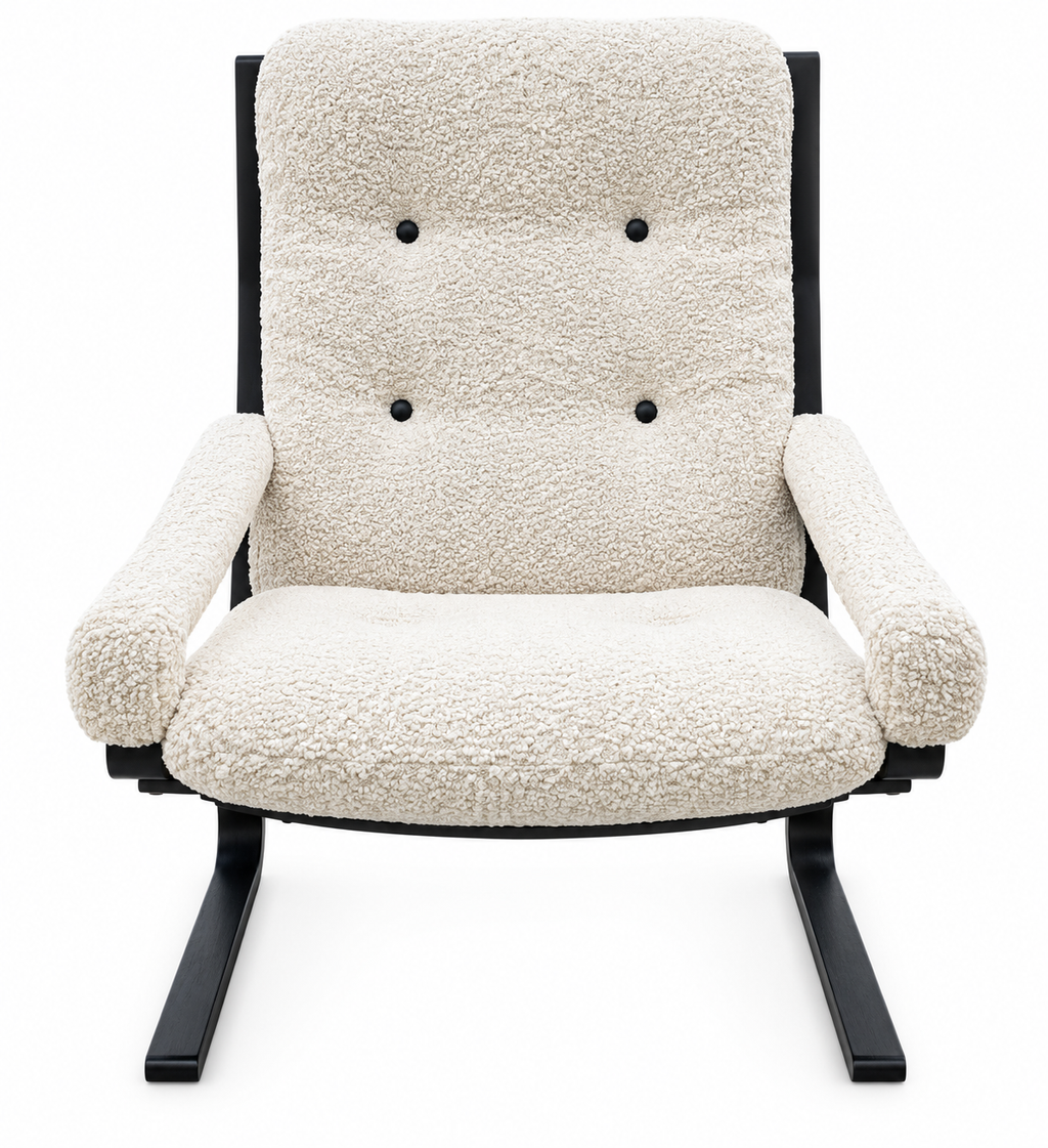 Curated 1960s Mid-Century Modern Ingmar Lounge Chair – Newly Upholstered in Ivory Bouclé