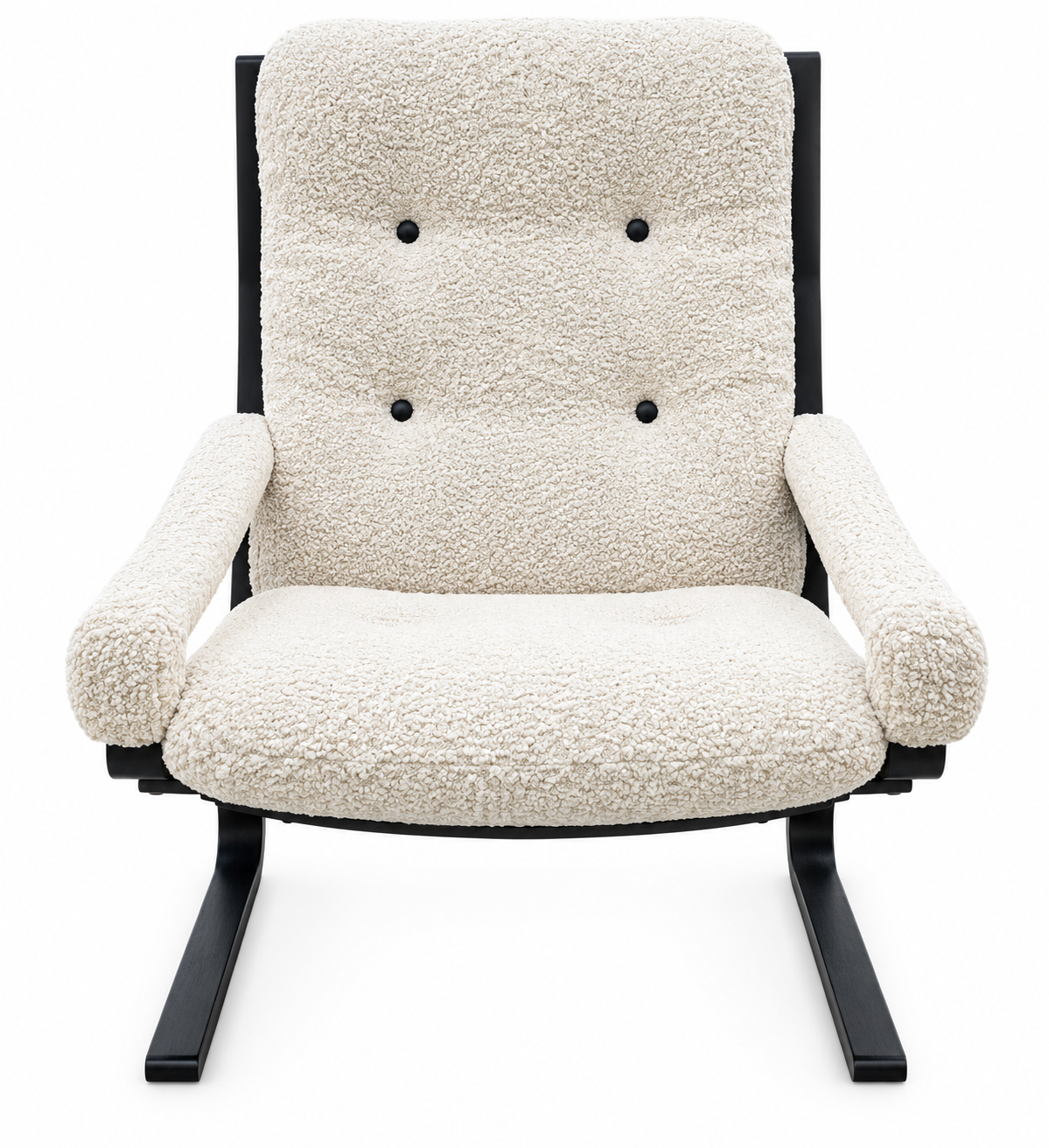 Curated 1960s Mid-Century Modern Ingmar Lounge Chair – Newly Upholstered in Ivory Bouclé