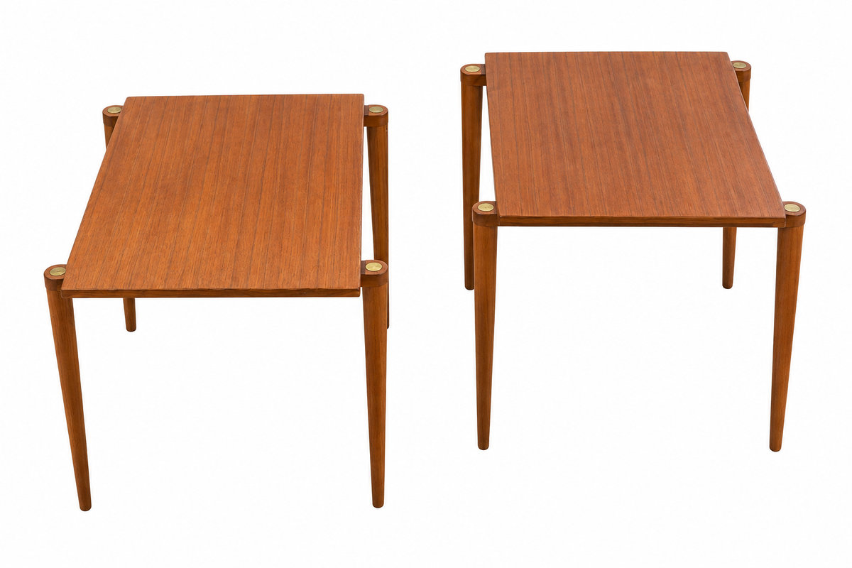 Pair of Vintage Mid-Century Modern Teak Nesting Tables with Brass Accents – 1960s
