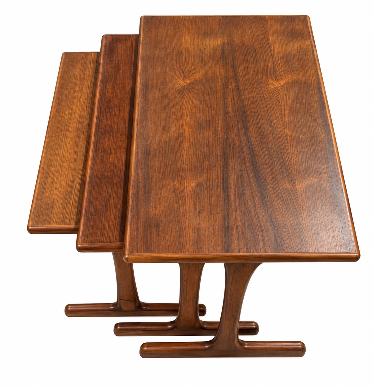 1960s Danish Modern Rosewood Nesting Tables – Set of 3 with Sculptural T-Shaped Bases