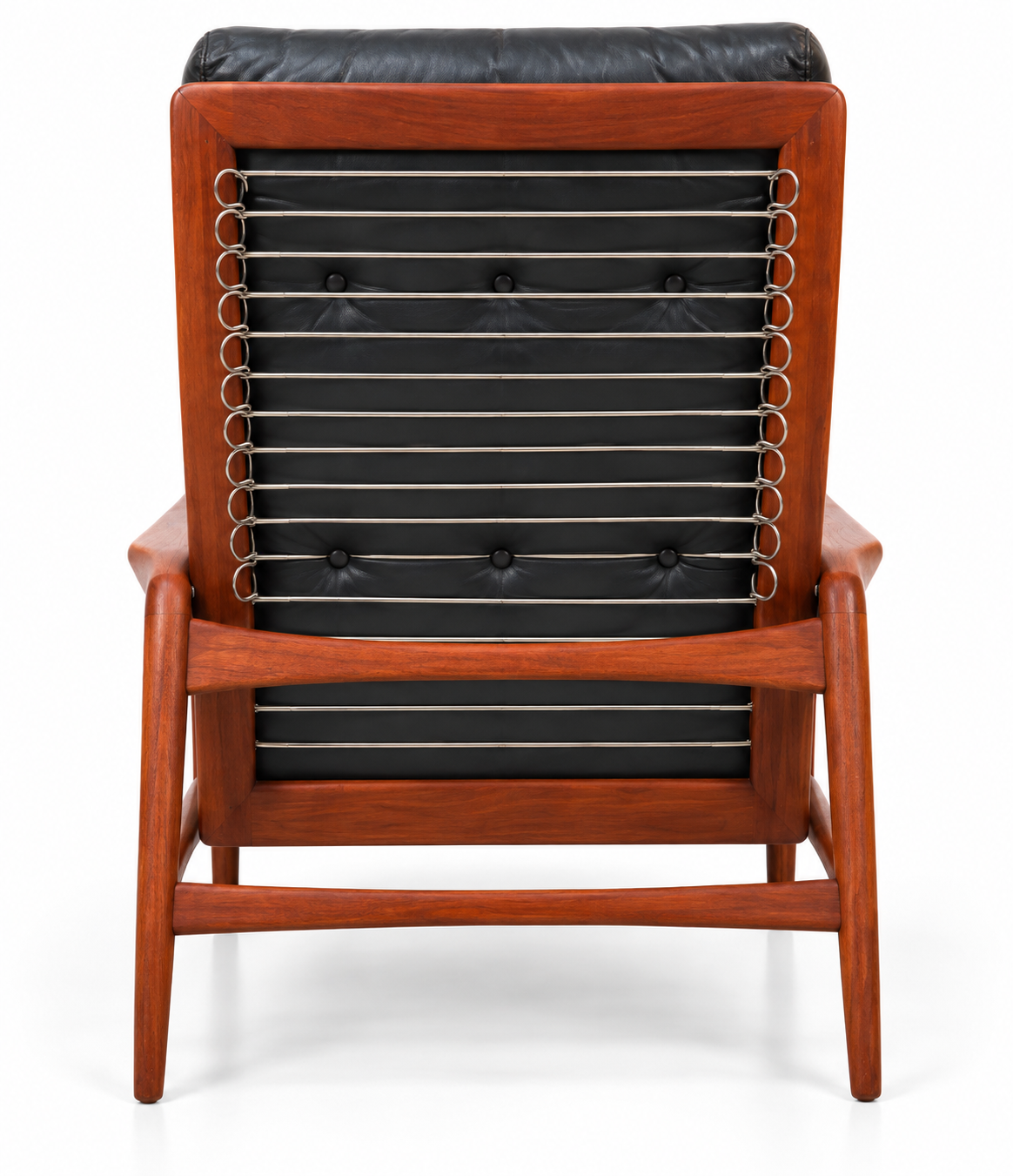 Mid-Century Ib Kofod-Larsen for Selig Danish Modern Teak High-Back Lounge Chair – Original Black Leather, 1960s