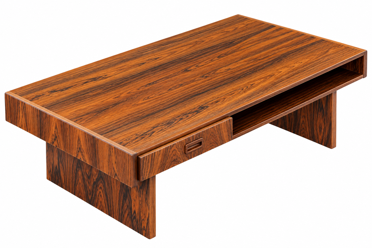 1960s Danish Mid-Century Rosewood Coffee Table with Two Drawers & Open Storage