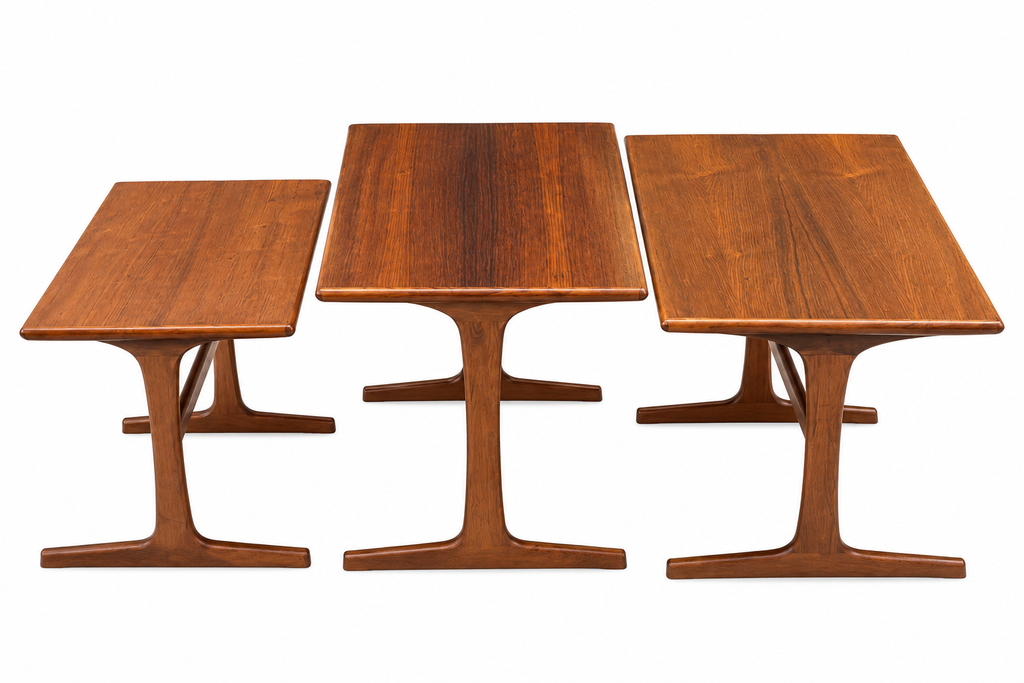 1960s Danish Modern Rosewood Nesting Tables – Set of 3 with Sculptural T-Shaped Bases