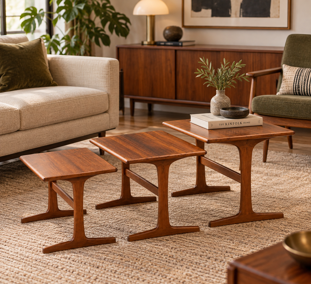 1960s Danish Modern Rosewood Nesting Tables – Set of 3 with Sculptural T-Shaped Bases
