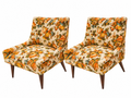 Pair of Mid-Century Modern Floral Lounge Chairs with Tapered Walnut Legs, 1960s