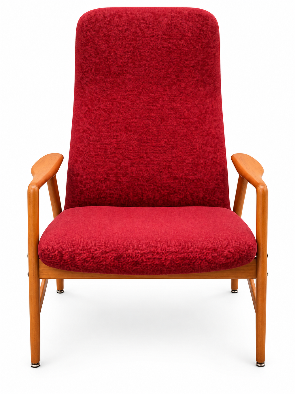 Mid-Century swedish Modern Oak Reclining Lounge Chair with Original Red Upholstery, c. 1960s