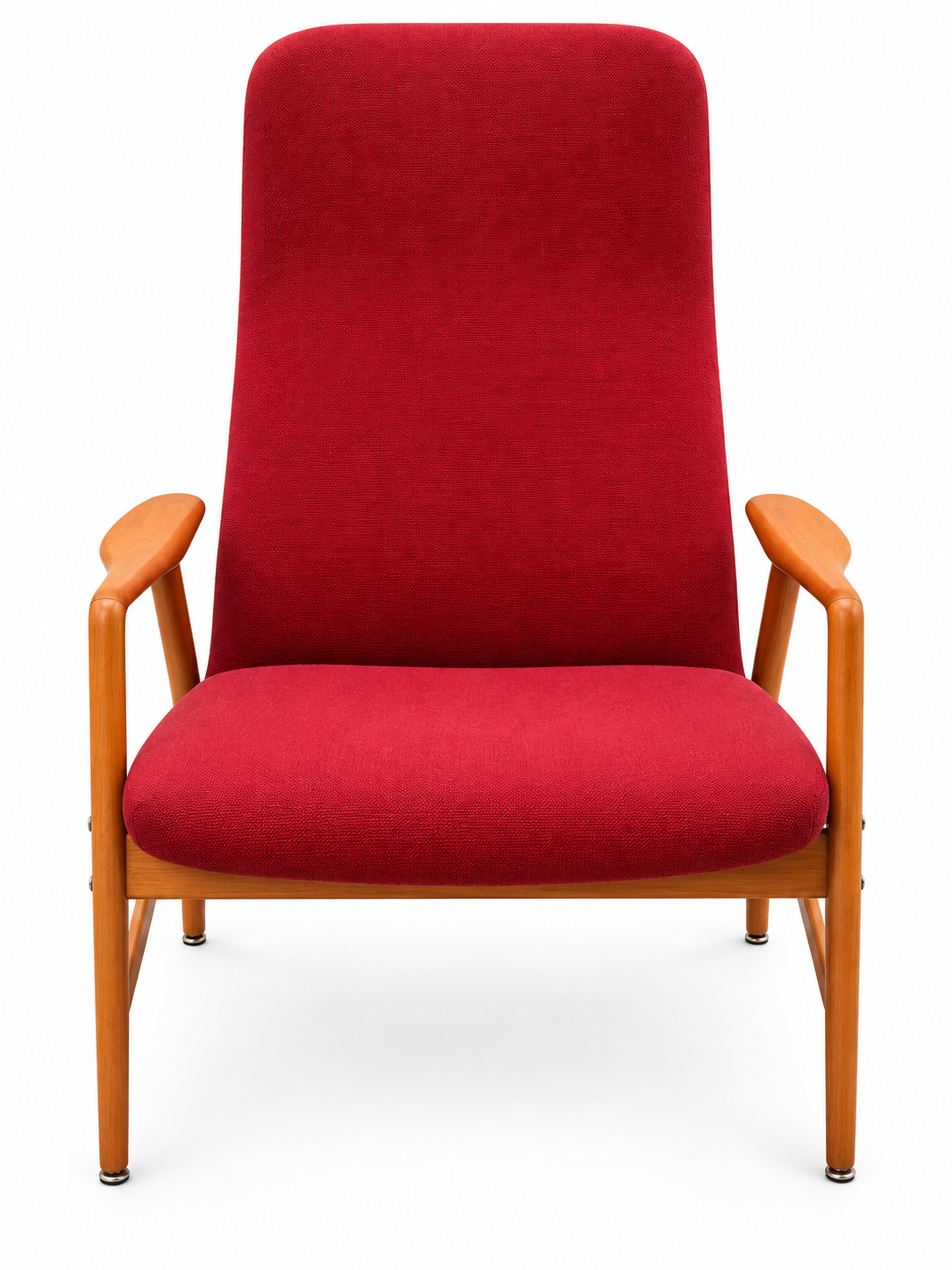 Mid-Century swedish Modern Oak Reclining Lounge Chair with Original Red Upholstery, c. 1960s