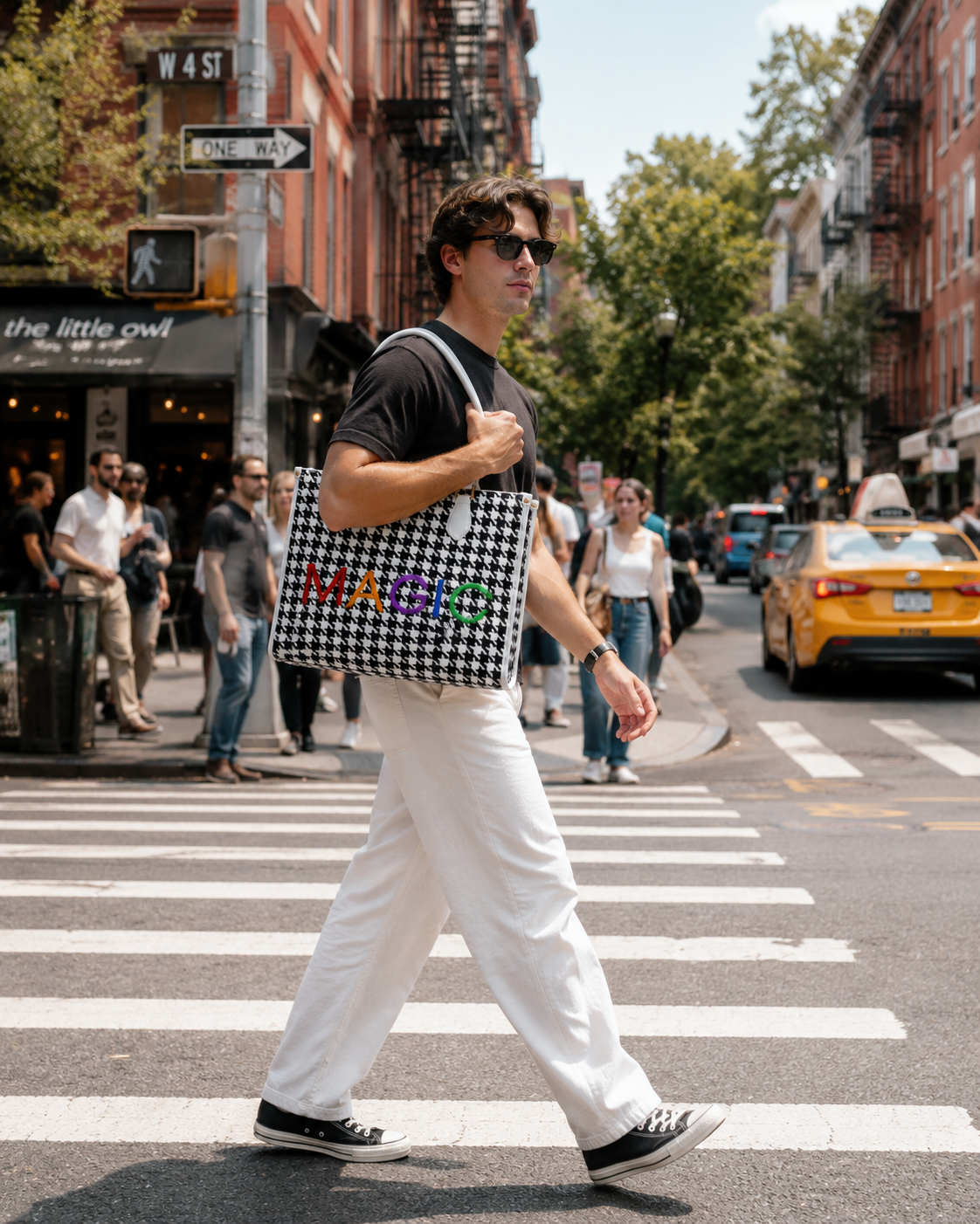 MAGIC HILL™ Houndstooth Vegan Leather Tote Bag – Multicolor MAGIC Designer Handbag