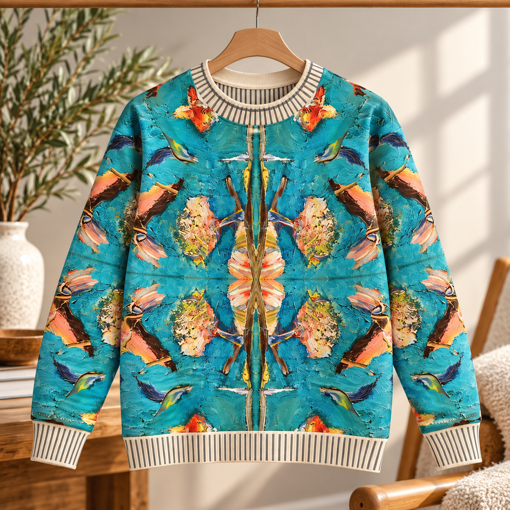 Bruce Mishell Art Collection – 100% Pima Cotton Abstract Print Sweater | Multicolor